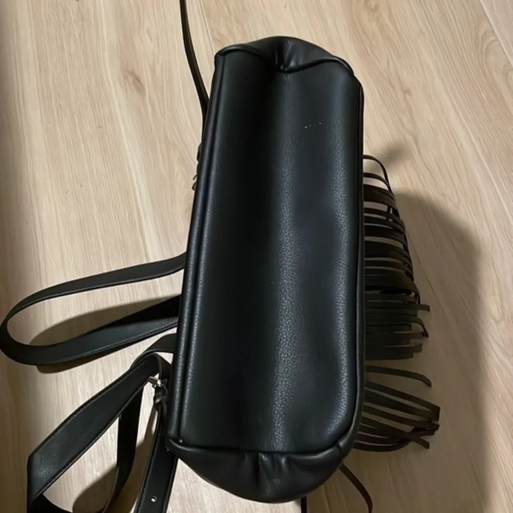 LOVE  MOSCHINO Black logo and fringe backpack